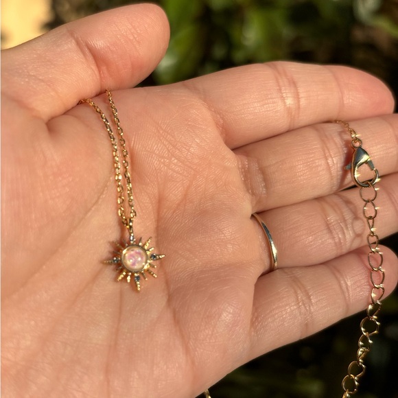 18K Gold Plated Dainty Pink Sun Necklace - Picture 8 of 8